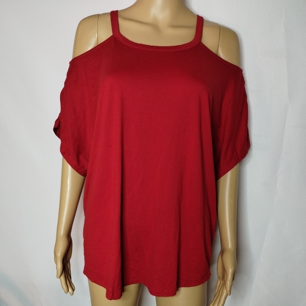 Alison Andrews women's xl red open shoulder too blouse shirt